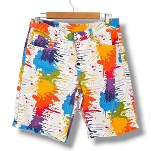Paint Splatter Denim Shorts Colorful Festival Rave Partycore Retro Size 30‎